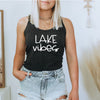 Lake Vibes racerback tank in vintage black with white lettering