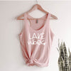Lake Vibes racerback tank in pink with white lettering