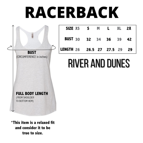 Racerback Tank size Chart