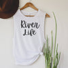 River Life in black text on white muscle tank