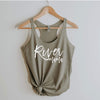 River mama racerback tank in venetian grey with white lettering
