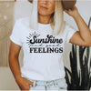Sunshine And Good Feelings retro tee in white with black lettering